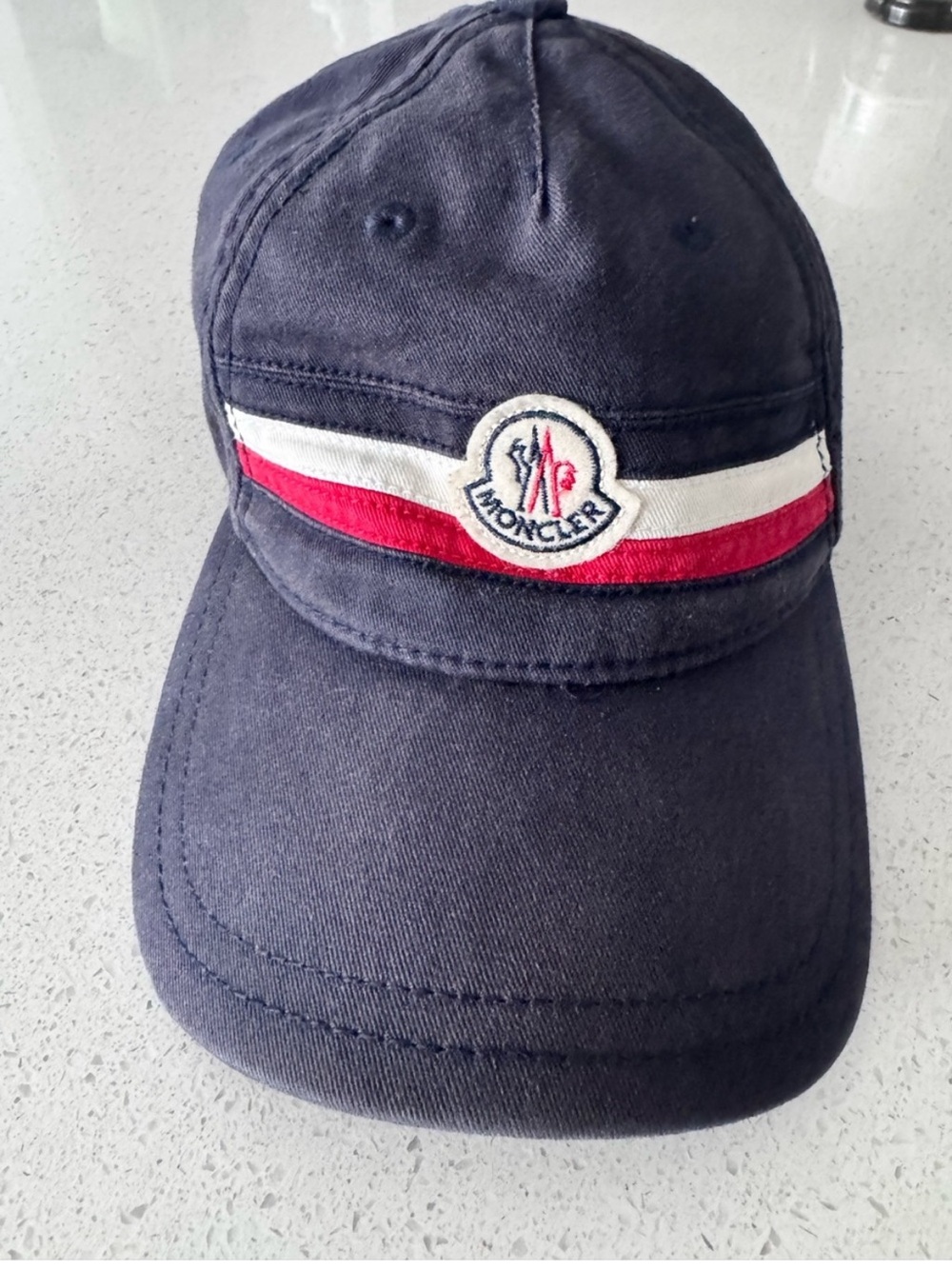 Moncler Navy Baseball Cap with Red & White Stripe